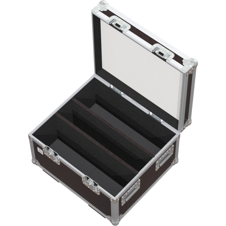 Empty interior view of the professional flight case, highlighting the precision-engineered compartment for fixture housing.