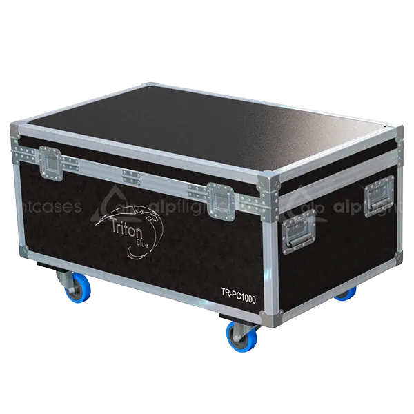 Professional flight case rear view, showcasing structural integrity and touring-grade finishing for Triton Blue lighting by ALP Flight Cases.