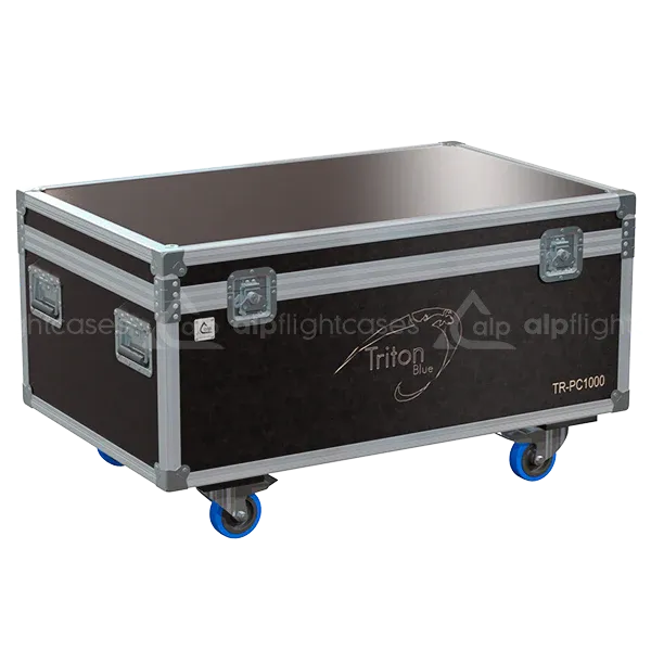 Professional flight case front view, featuring durable construction and high-quality hardware for 8x Triton Blue TR-PC1000-2 by ALP Flight Cases.