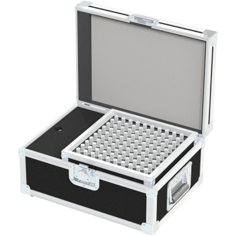 Open view of the utility flight case interior, optimized for the high-density storage of 100 truss spigots, pins, conical couplers, and safety cables