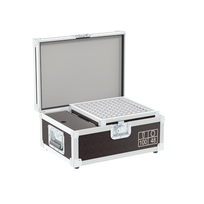 Open view of the utility flight case interior, optimized for the high-density storage of 100 truss pins, 48 Beta 300 couplers, and safety hardware