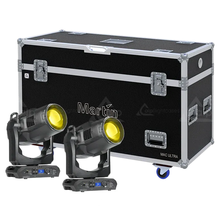 2x Martin MAC Ultra fixtures secured inside an ALP FLIGHT CASES custom solution