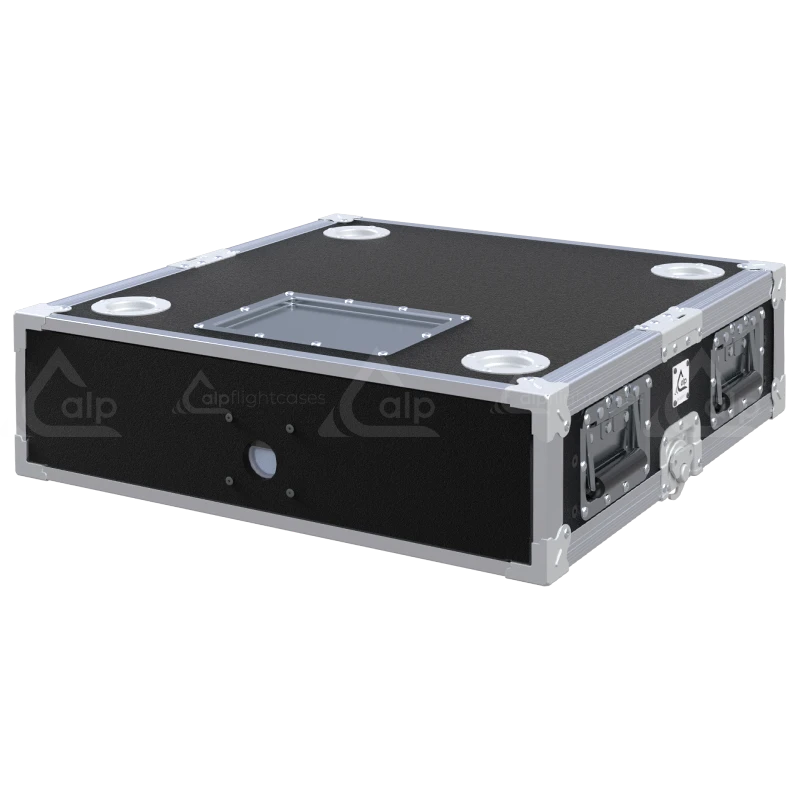 Front view of the professional XRACK Sliding Adjustable 19 inch 2U 600mm depth flight case by ALP Flight Cases