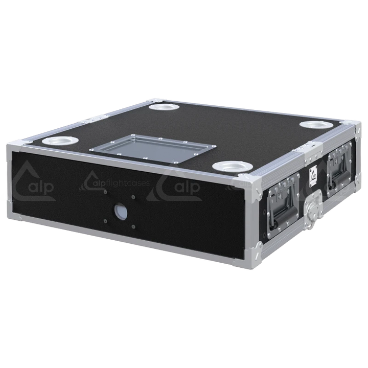 Front view of the professional XRACK Sliding Adjustable 19 inch 2U 600mm depth flight case by ALP Flight Cases