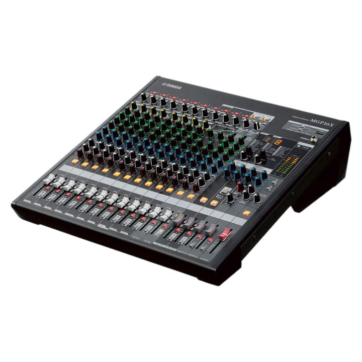 Standalone view of the Yamaha MGP 16X analog mixing console before packing