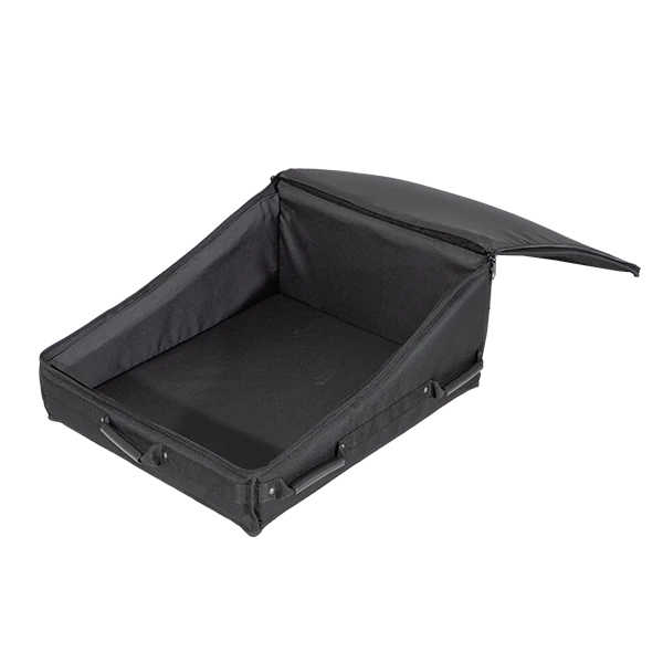 View of the open protective bag without the equipment, highlighting the interior double foam and rigid Platex structure