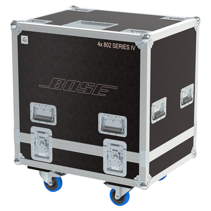 Front view of the professional quad touring flight case for 4x Bose 802 Series IV speakers by ALP Flight Cases