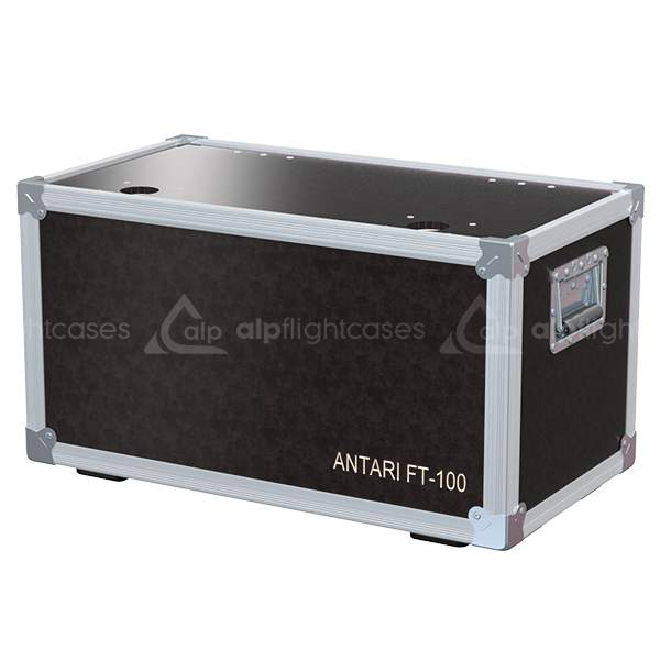 ALP FLIGHT CASES front view of Speedy Box Antari FT-100 fire drill fog machine flight case with heavy-duty touring hardware and wheels
