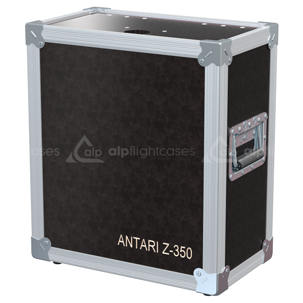 ALP FLIGHT CASES front view of Speedy Box Antari Z-350 Fazer flight case with heavy-duty touring hardware and wheels