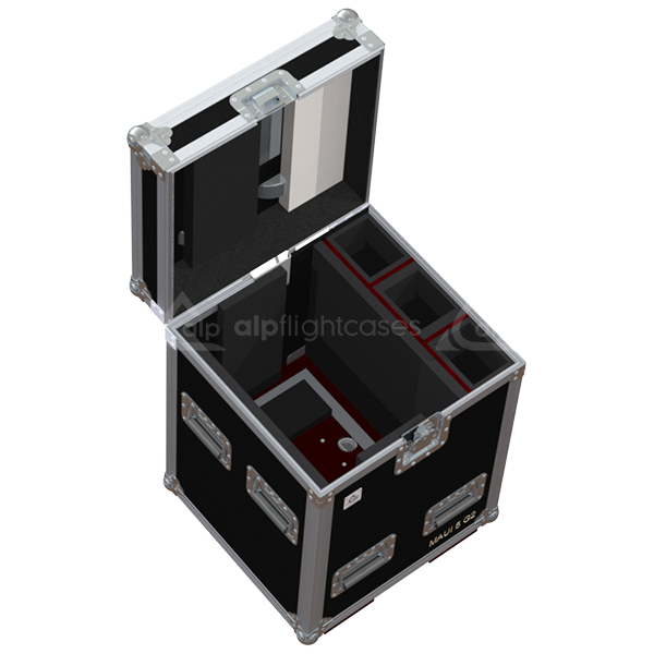 Empty interior of the MAUI 5 G2 case showing precision CNC-cut foam compartments for all components