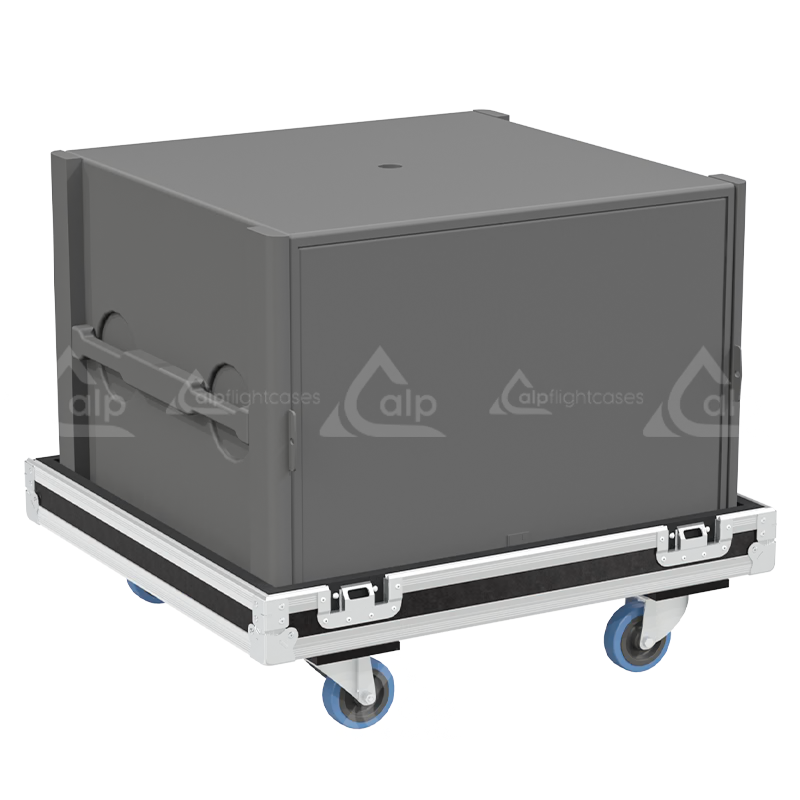 L-Acoustics SB18P subwoofer safely secured inside the custom pro audio flight case for safe transport