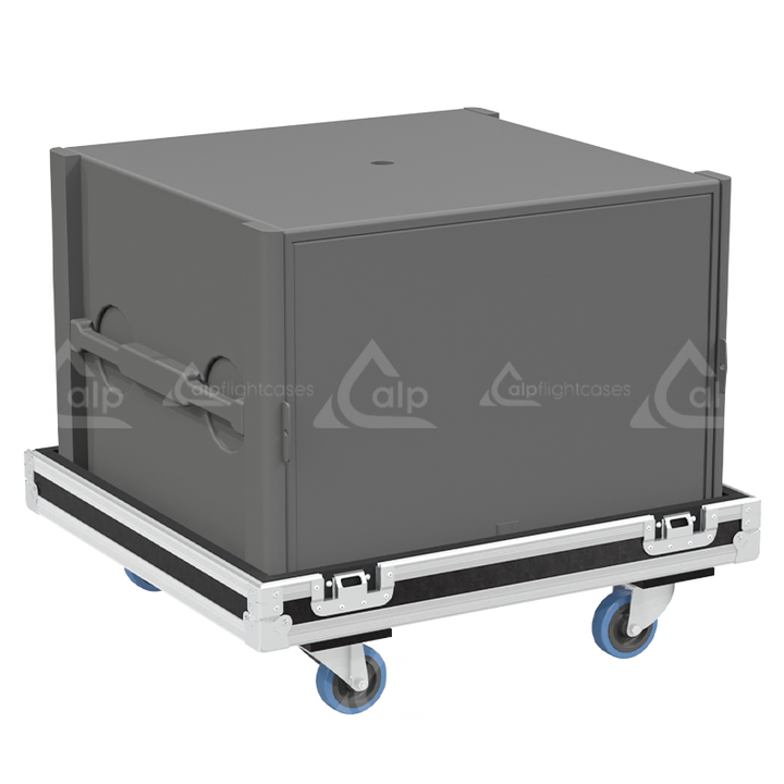 L-Acoustics SB18P subwoofer safely secured inside the custom pro audio flight case for safe transport