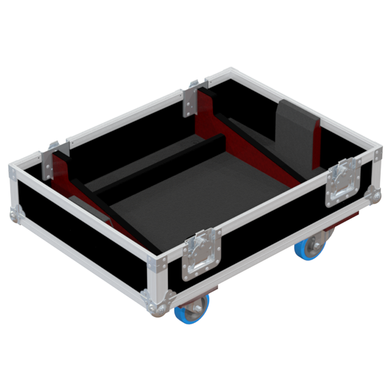 Empty interior of the flight case for 2x NEXO GEO M12 showing precision CNC-cut foam for high-density audio protection