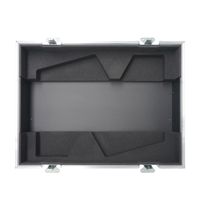 Empty interior of the flight case for 2x APG DX15 showing precision CNC-cut foam for high-density audio protection