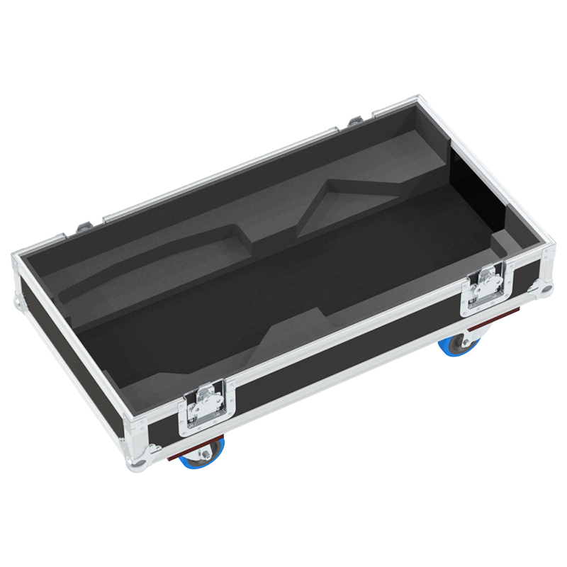 Empty interior of the flight case for 2x RCF NX 45-A showing precision CNC-cut foam for high-density audio protection