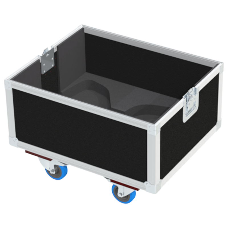 Empty interior of the flight case for 2x NEXO P12 V2 showing precision CNC-cut foam for high-density audio protection