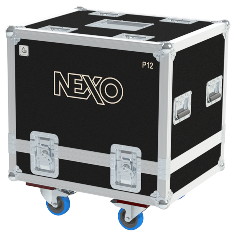 Front view of the professional twin touring flight case for 2x NEXO P12 speakers by ALP Flight Cases