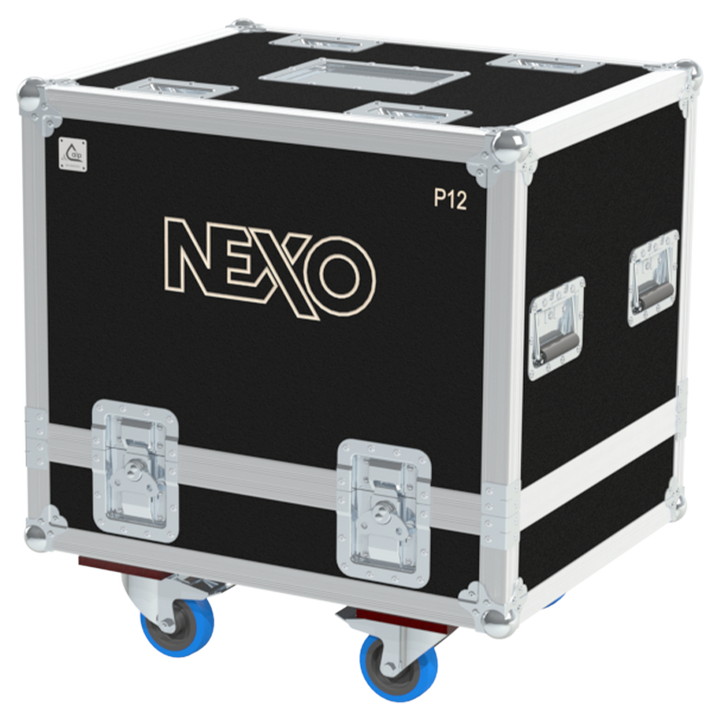 Front view of the professional twin touring flight case for 2x NEXO P12 speakers by ALP Flight Cases