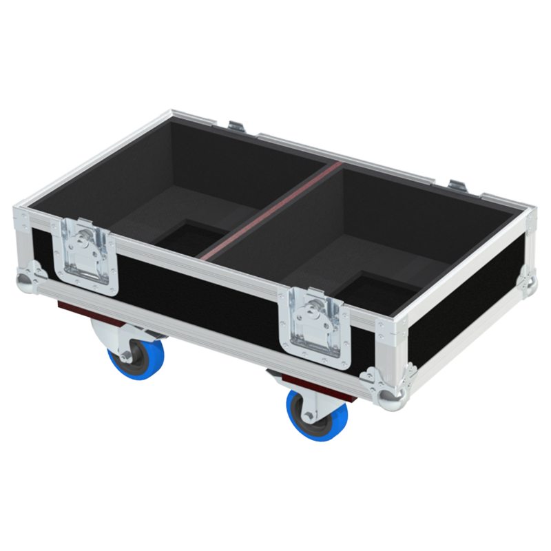Empty interior of the flight case for 2x RCF NX 10-A II showing precision CNC-cut foam for high-density audio protection