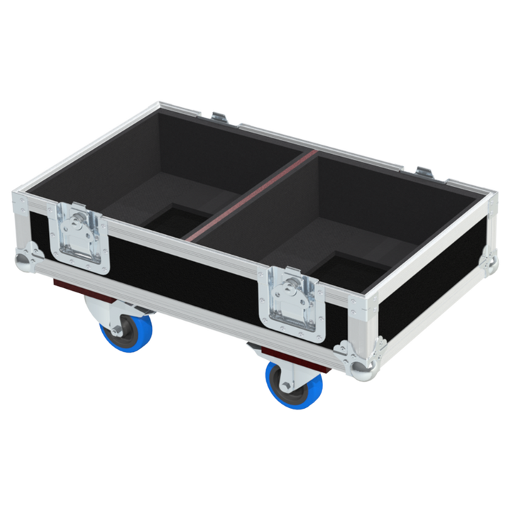 Empty interior of the flight case for 2x RCF NX 10-A II showing precision CNC-cut foam for high-density audio protection