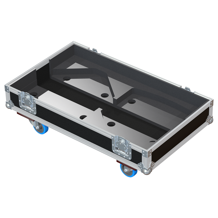 Empty interior of the flight case for 2x Yamaha DZR15 showing precision CNC-cut foam for high-density audio protection