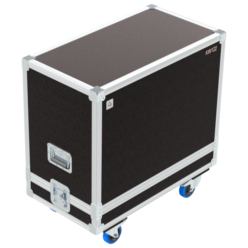 Front view of the professional twin touring flight case for 2x QSC KW122 speakers by ALP Flight Cases