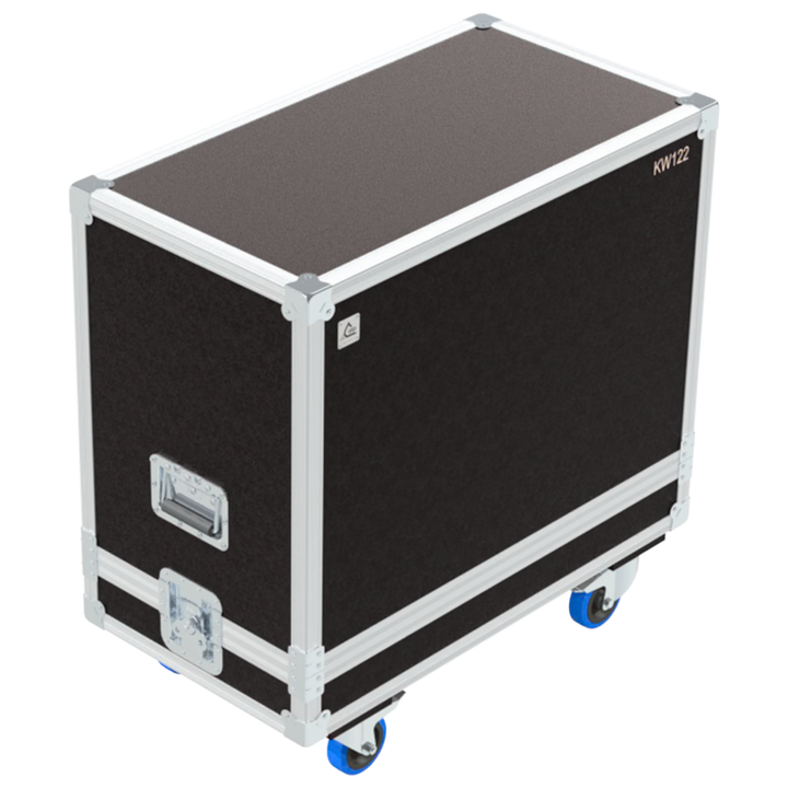 Front view of the professional twin touring flight case for 2x QSC KW122 speakers by ALP Flight Cases