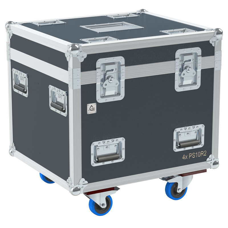 Front view of the professional quad touring flight case for 4x NEXO PS10 R2 speakers by ALP Flight Cases