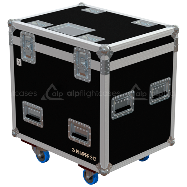 Professional flight case front view, featuring durable construction and high-quality hardware for 2x Nexo S12 bumpers by ALP Flight Cases.
