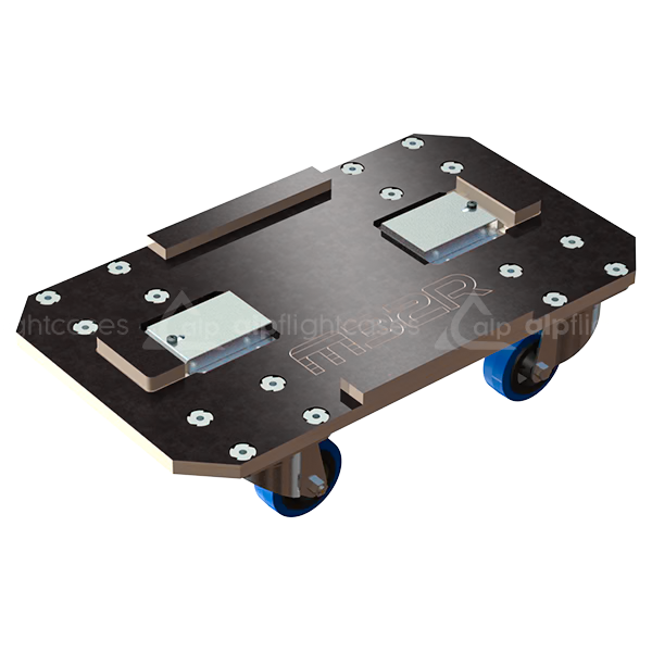 Front view of the custom transport skate dolly for Midas M32R mixing console by ALP Flight Cases