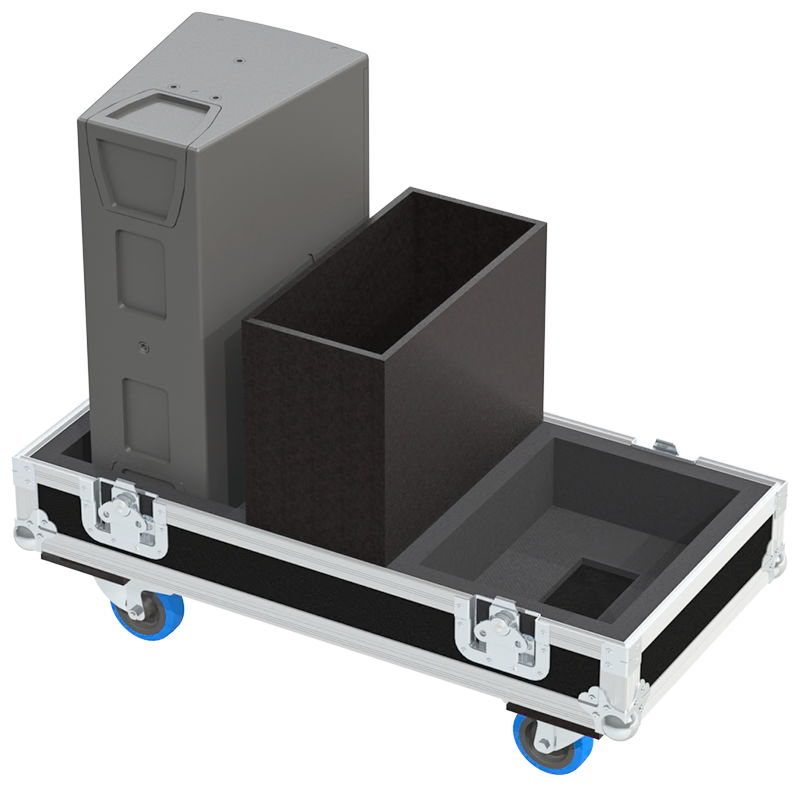 Open view of the ALP Flight Case with 2x d&b Y7P V2 speakers positioned inside