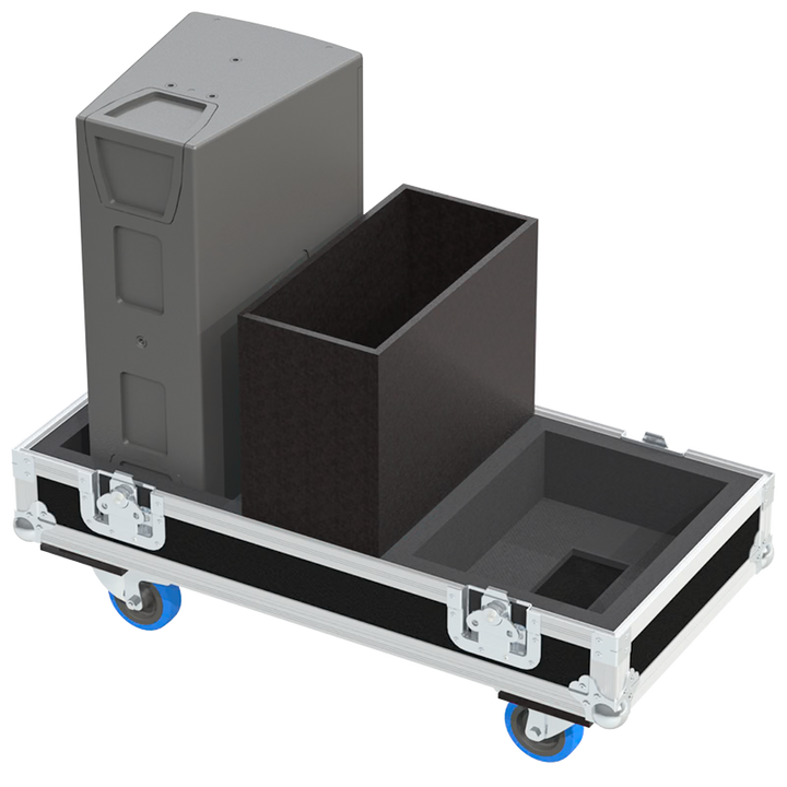 Open view of the ALP Flight Case with 2x d&b Y7P V2 speakers positioned inside