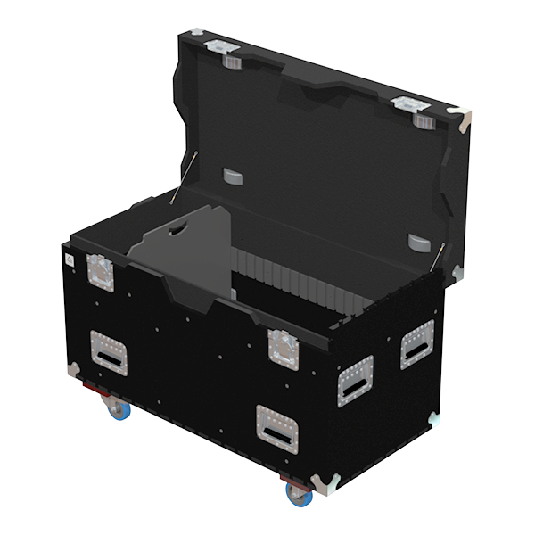 Empty interior of the reinforced 1200x600x600mm flight case trunk highlighting the industrial 10mm birch plywood finish