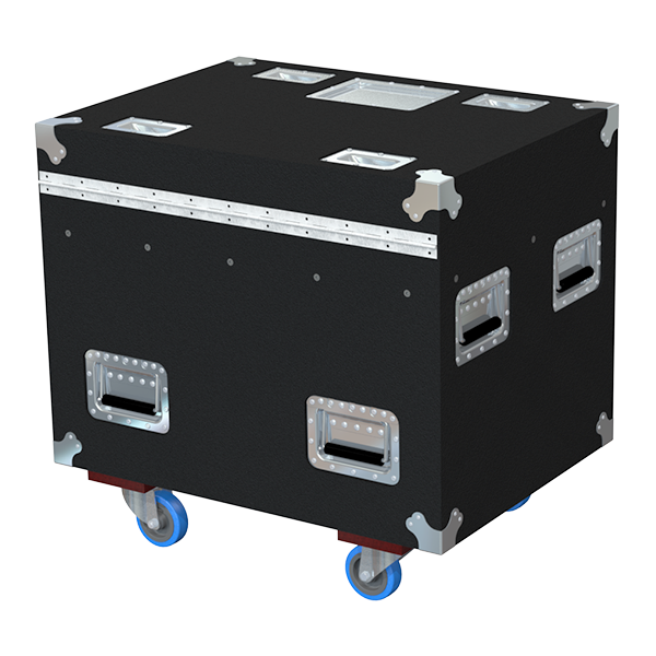 Rear view of the reinforced 800mm trunk showing heavy-duty 10mm birch plywood construction and industrial hinges