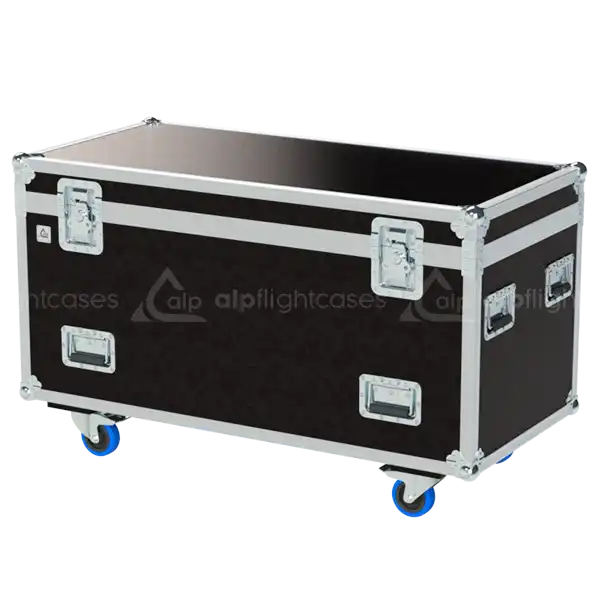 Front view of the industry-standard flight case trunk (1200x600x600mm) by ALP Flight Cases