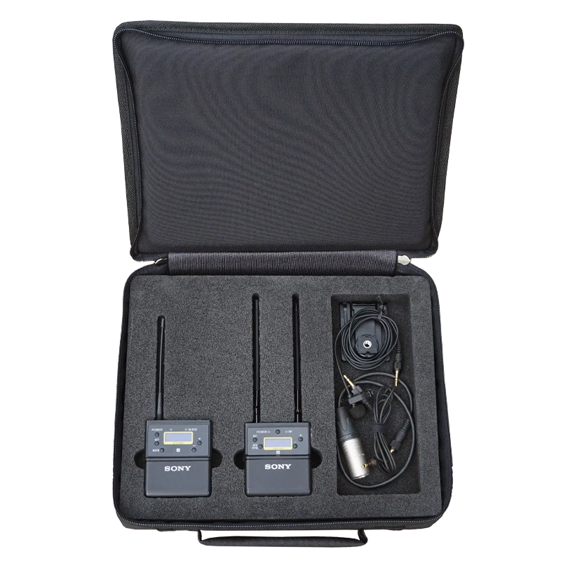 Open view of the ALP Bag Kit with Sony URX-P40 and UTX-B40 wireless pocket systems safely positioned inside