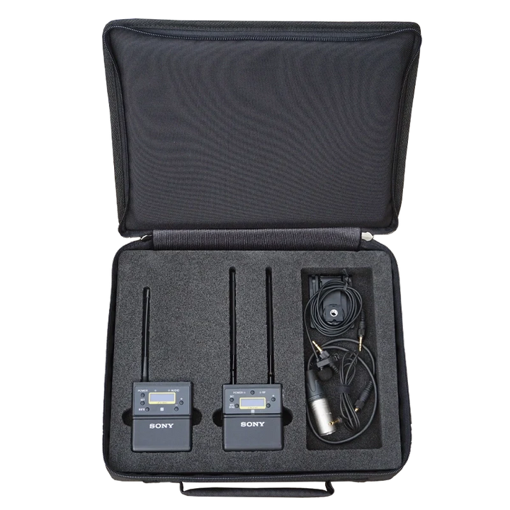 Open view of the ALP Bag Kit with Sony URX-P40 and UTX-B40 wireless pocket systems safely positioned inside