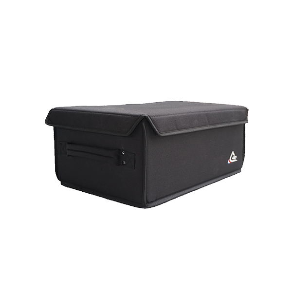 Front right perspective view of the custom ALP Bags professional semi-rigid bag for the Barco 0.38 UST 90° lens