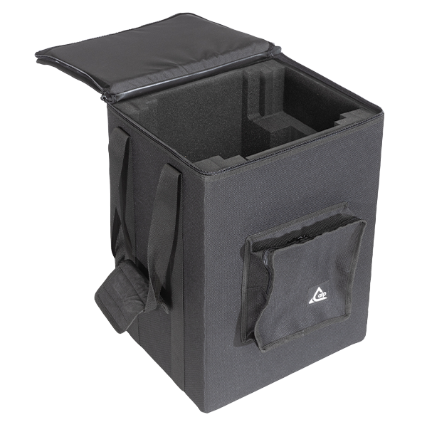 Interior view of the professional bag, highlighting the rigid 3mm CP structure and custom LD 29 foam cavity for the moving head.
