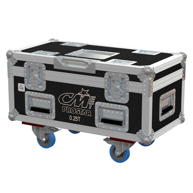 Front view of ALP professional flight case for 2x CM Prostar 0.25T motors with wheels