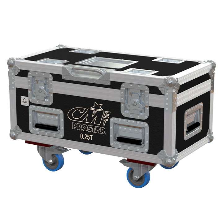 Front view of ALP professional flight case for 2x CM Prostar 0.25T motors with wheels