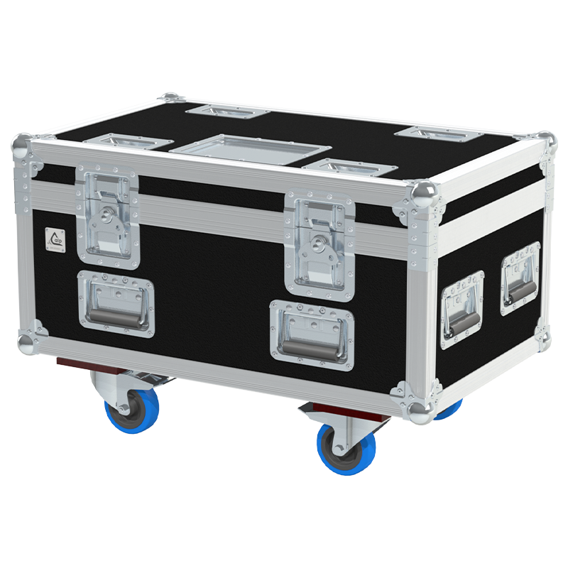 Front view of ALP professional flight case for DAS AX-EVENT flybar components with wheels