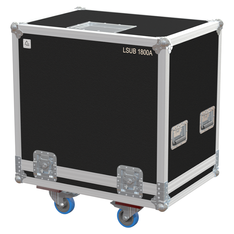 Front view of the professional touring flight case for 1x HK Audio L SUB 1800 A subwoofer by ALP Flight Cases