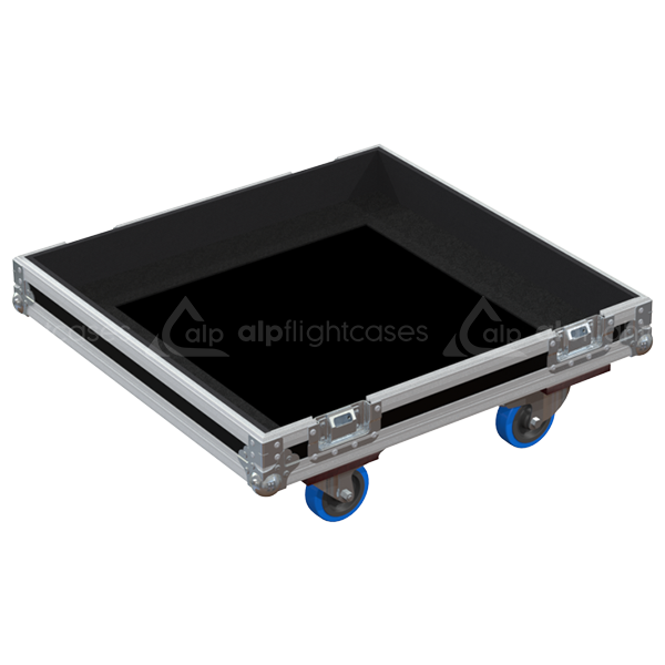 Empty interior of the flight case for JBL EON 618S showing reinforced base and precision CNC-cut foam for amp protection
