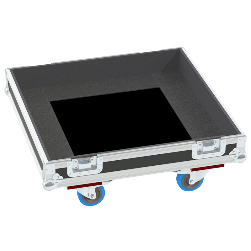 Empty interior of the flight case for JBL SRX818SP showing reinforced base and precision CNC-cut foam protection