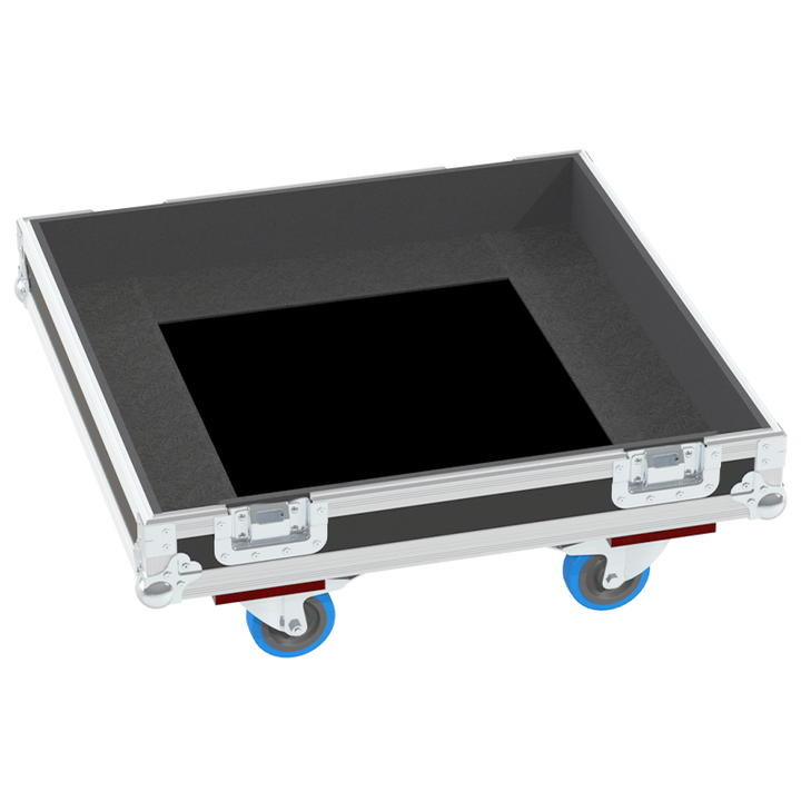 Empty interior of the flight case for JBL SRX818SP showing reinforced base and precision CNC-cut foam protection