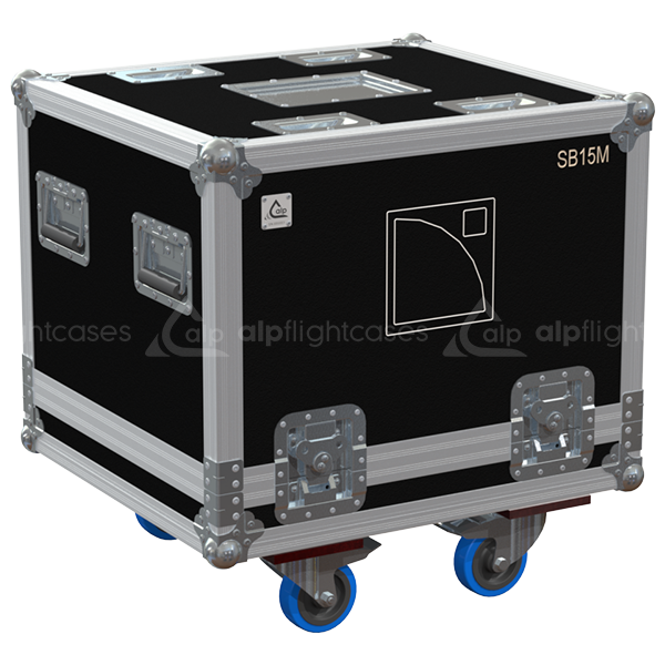 Front view of the professional touring flight case for 1x L'Acoustics SB15m subwoofer by ALP Flight Cases