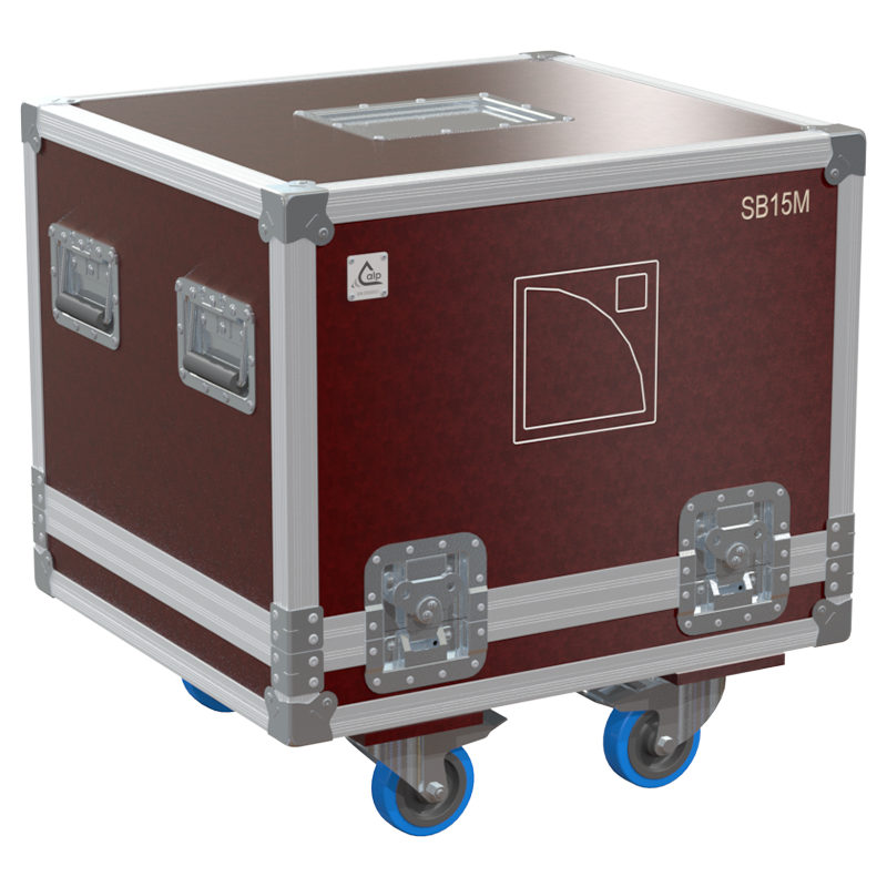 Front view of the professional touring flight case for 1x L'Acoustics SB15m subwoofer by ALP Flight Cases