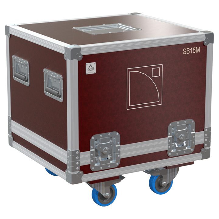 Front view of the professional touring flight case for 1x L'Acoustics SB15m subwoofer by ALP Flight Cases