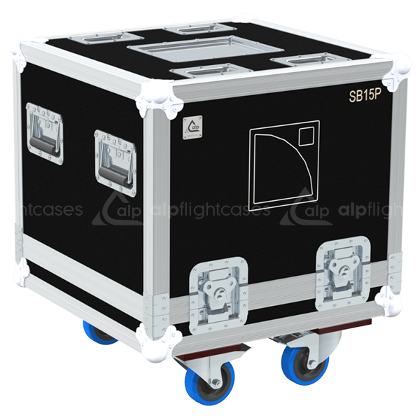 Front view of the professional touring flight case for 1x L'Acoustics SB15P active subwoofer by ALP Flight Cases